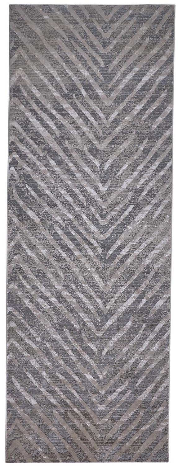 8' Gray and Silver Abstract Distressed Runner Rug