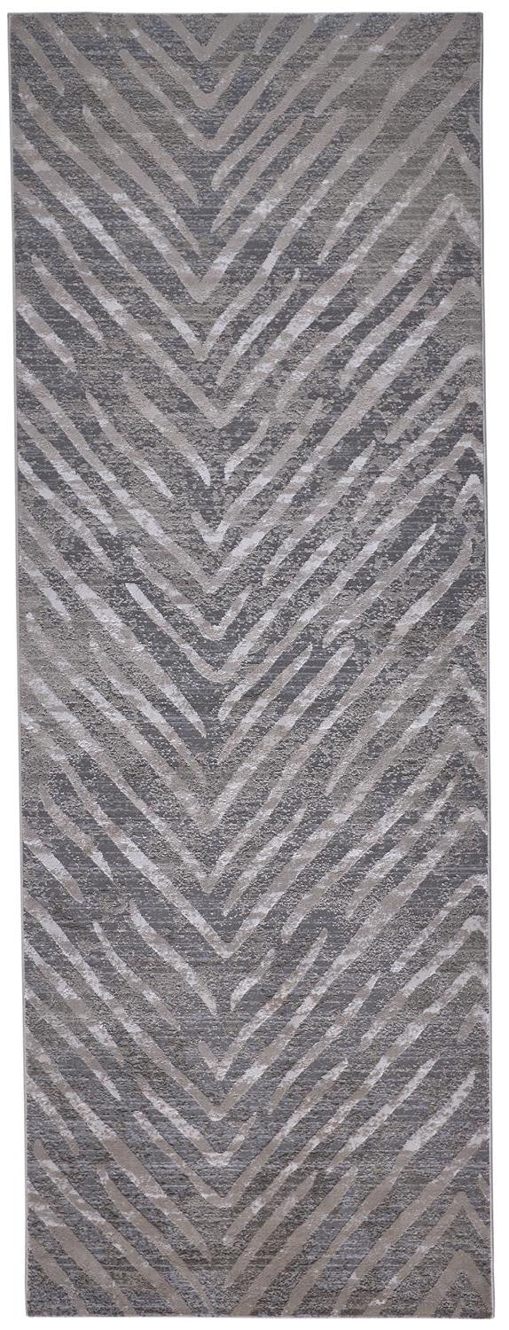 8' Gray and Silver Abstract Distressed Runner Rug