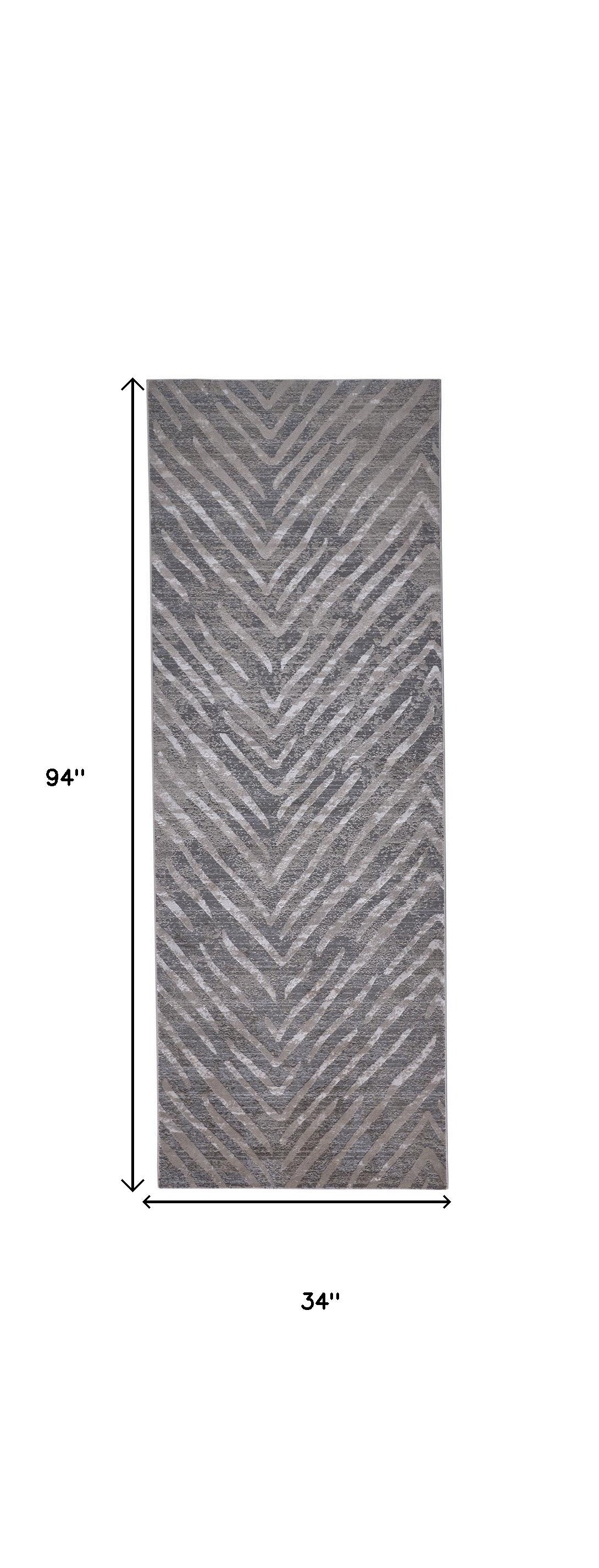 8' Gray and Silver Abstract Distressed Runner Rug