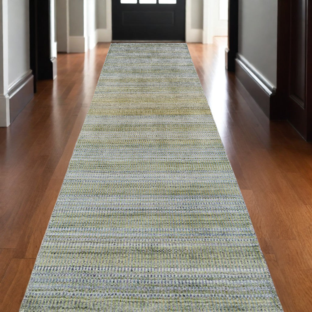 10' Blue and Green Ombre Hand Woven Runner Rug