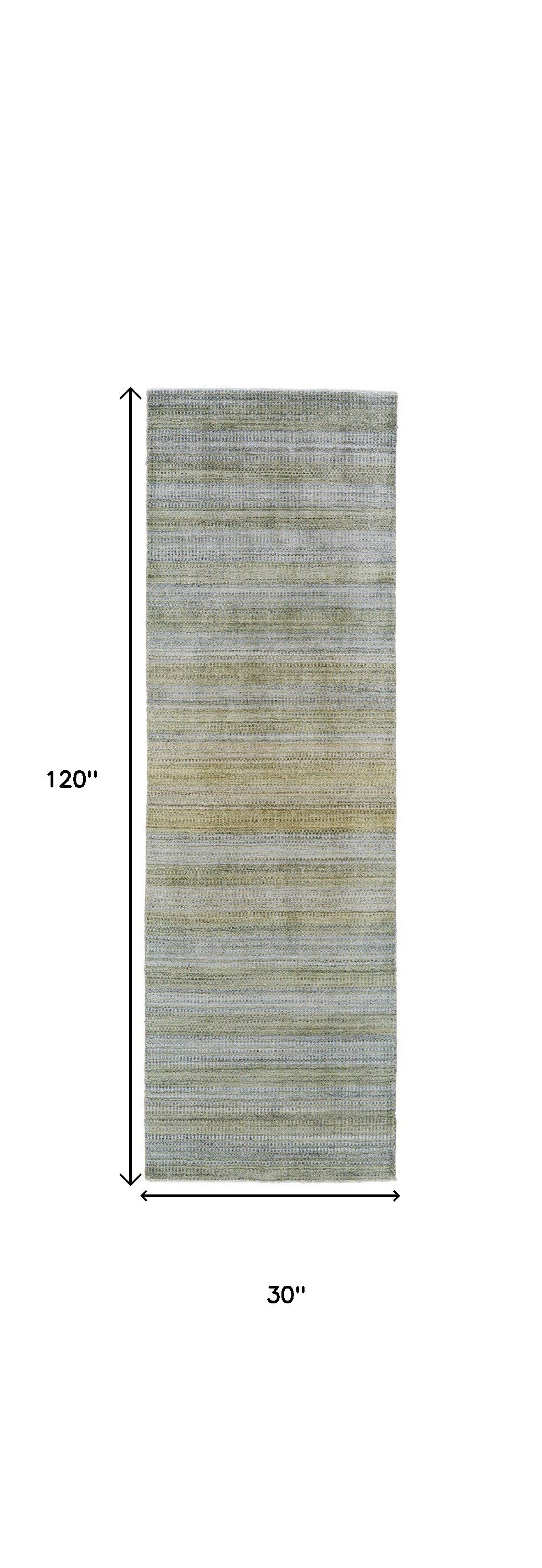 10' Blue and Green Ombre Hand Woven Runner Rug