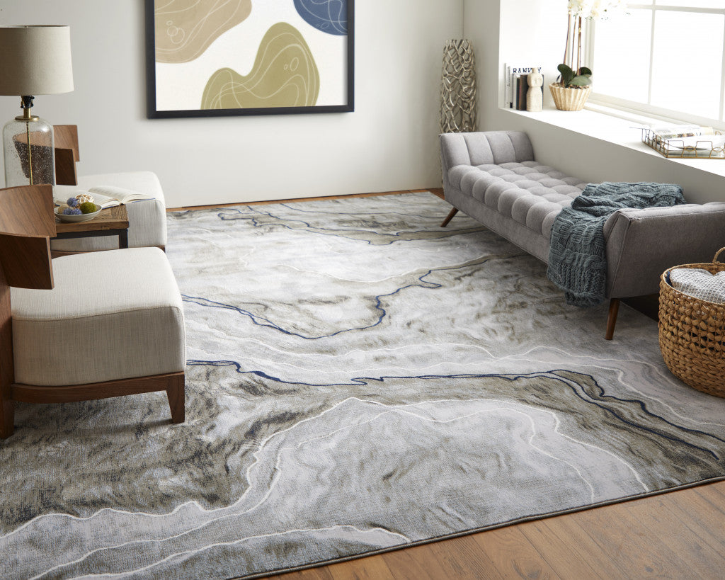 5' x 7' Ivory Blue and Gray Abstract Power Loom Area Rug