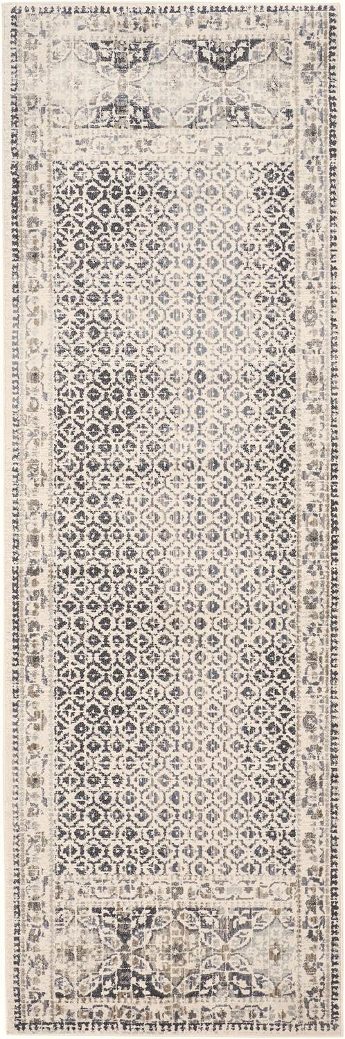 8' Gray and Ivory Abstract Geometric Power Loom Distressed Runner Rug