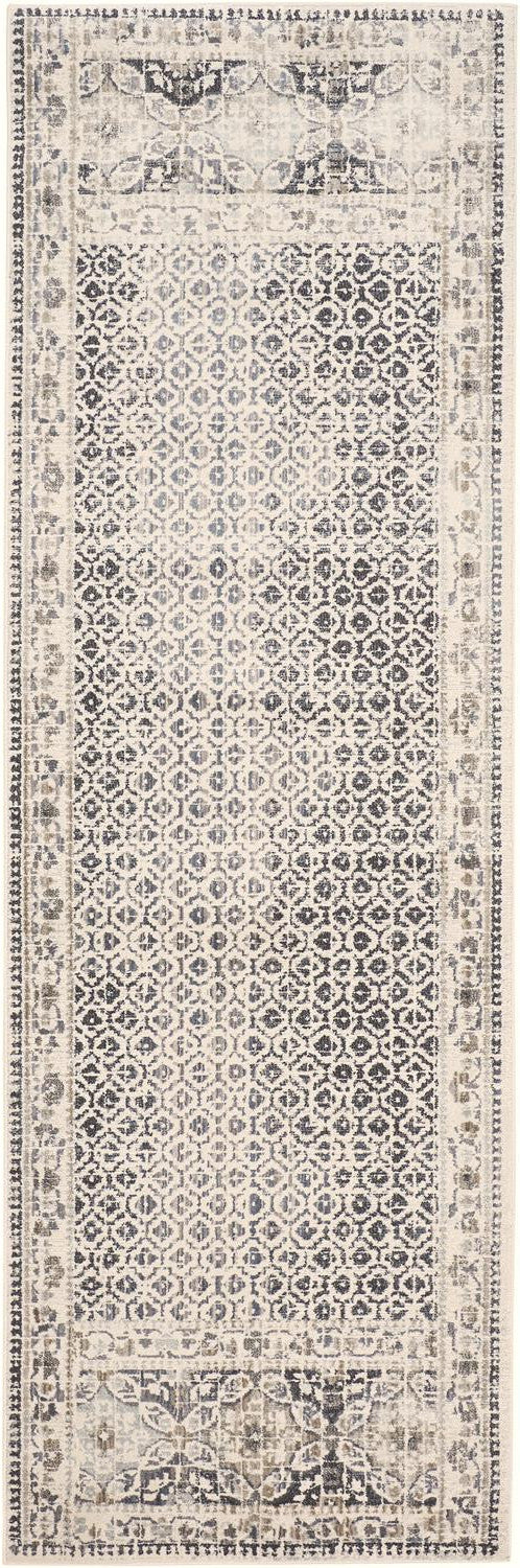 8' Gray and Ivory Abstract Geometric Power Loom Distressed Runner Rug