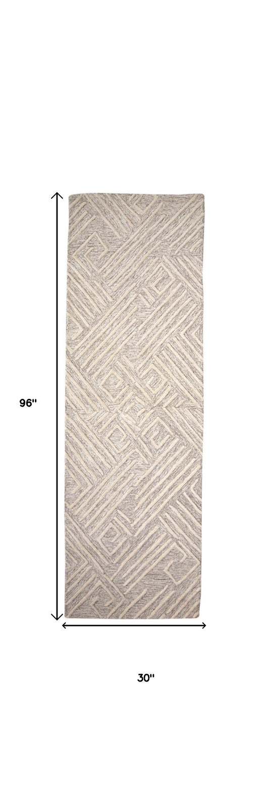 8' Ivory and Tan Geometric Hand Tufted Runner Rug