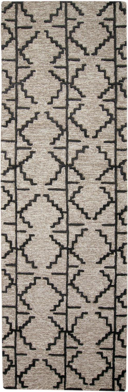 8' Black and Taupe Geometric Hand Tufted Runner Rug