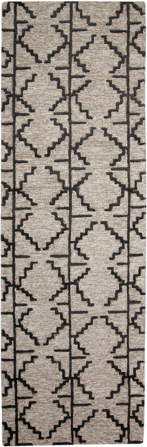 8' Black and Taupe Geometric Hand Tufted Runner Rug