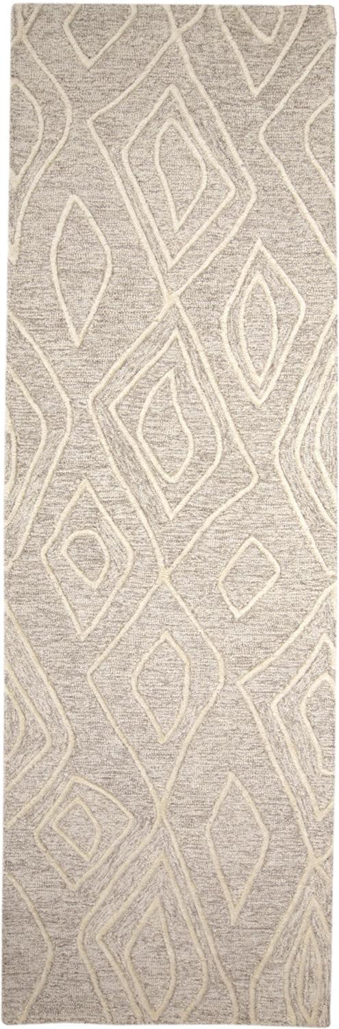 8' Ivory and Tan Geometric Hand Tufted Runner Rug