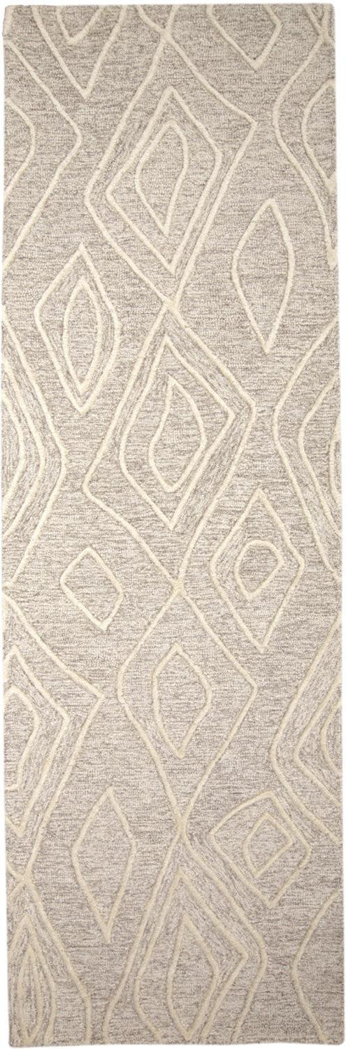 8' Ivory and Tan Geometric Hand Tufted Runner Rug