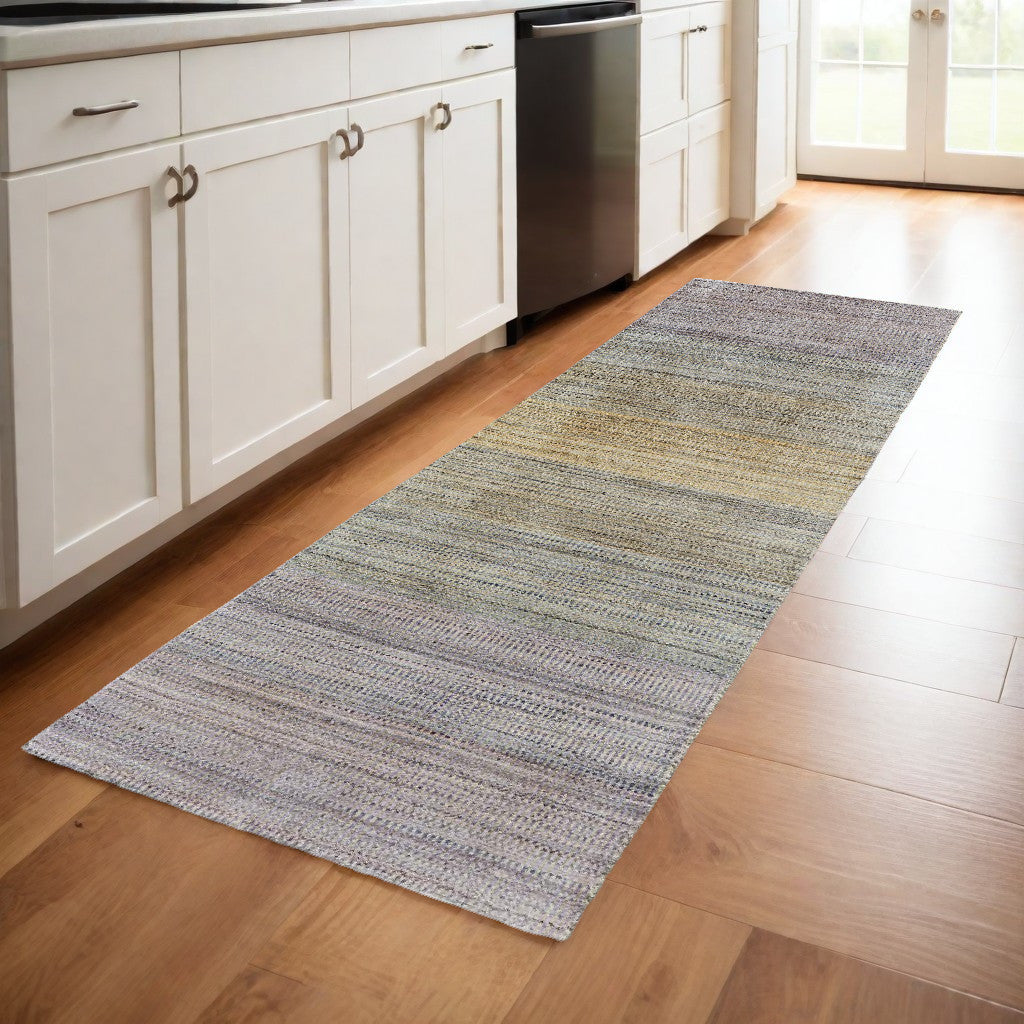8' Beige and Purple Ombre Hand Woven Runner Rug