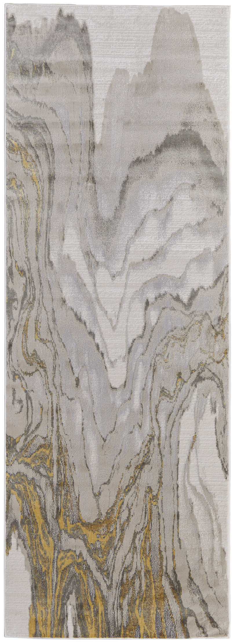 8' Gold and Ivory Abstract Runner Rug