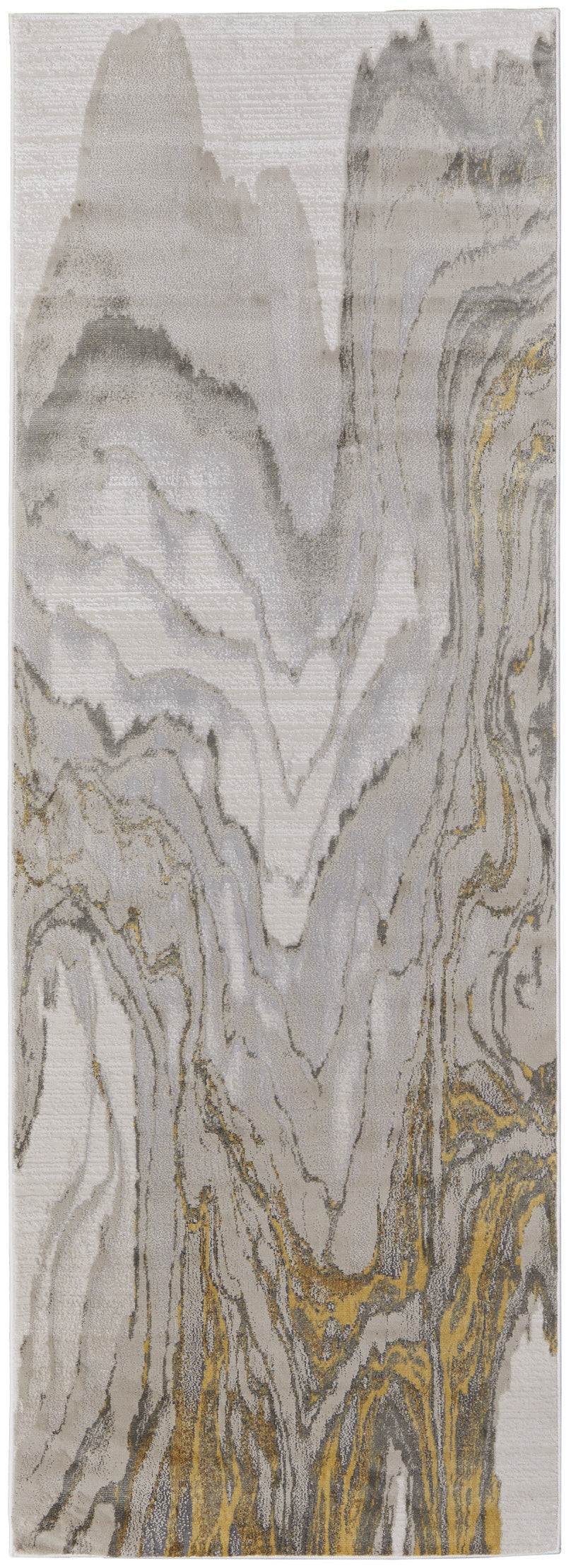 8' Gold and Ivory Abstract Runner Rug