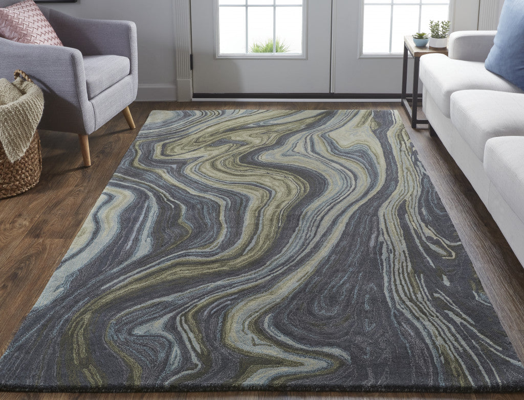 2' x 3' Blue and Green Abstract Hand Tufted Area Rug