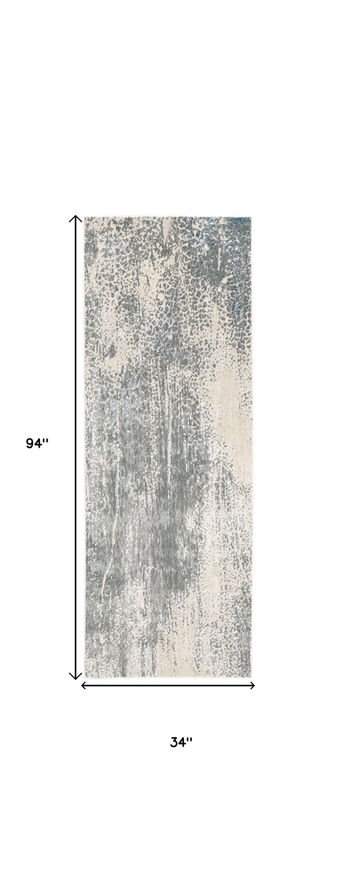 8' Gray and Ivory Abstract Power Loom Runner Rug