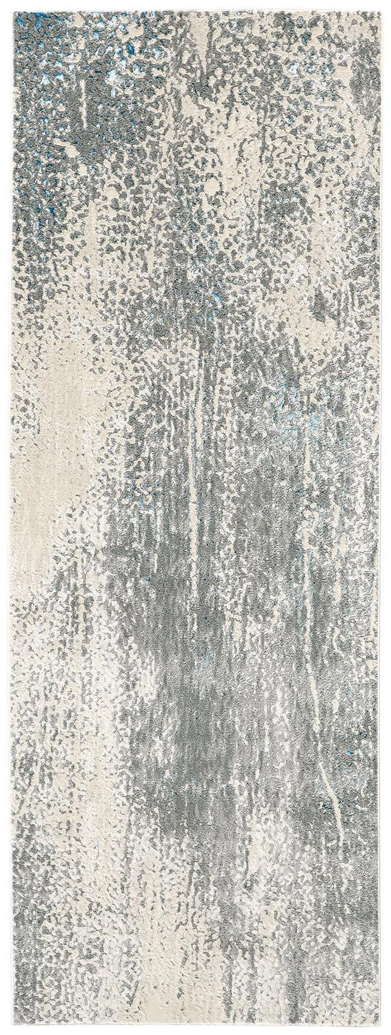 8' Gray and Ivory Abstract Power Loom Runner Rug