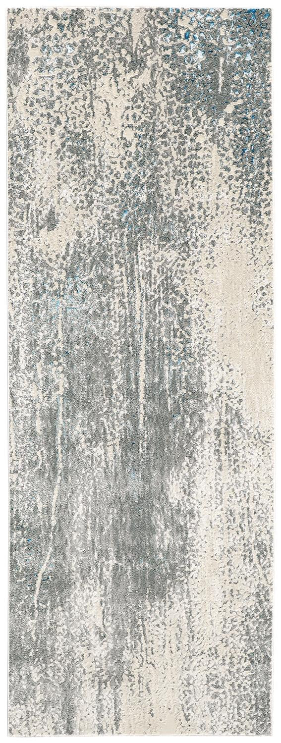 8' Gray and Ivory Abstract Power Loom Runner Rug