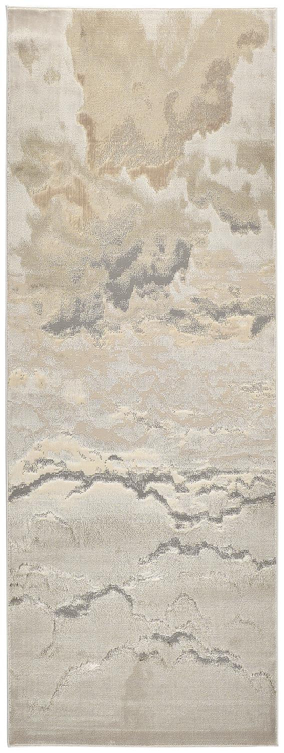 8' Brown and Ivory Abstract Power Loom Runner Rug