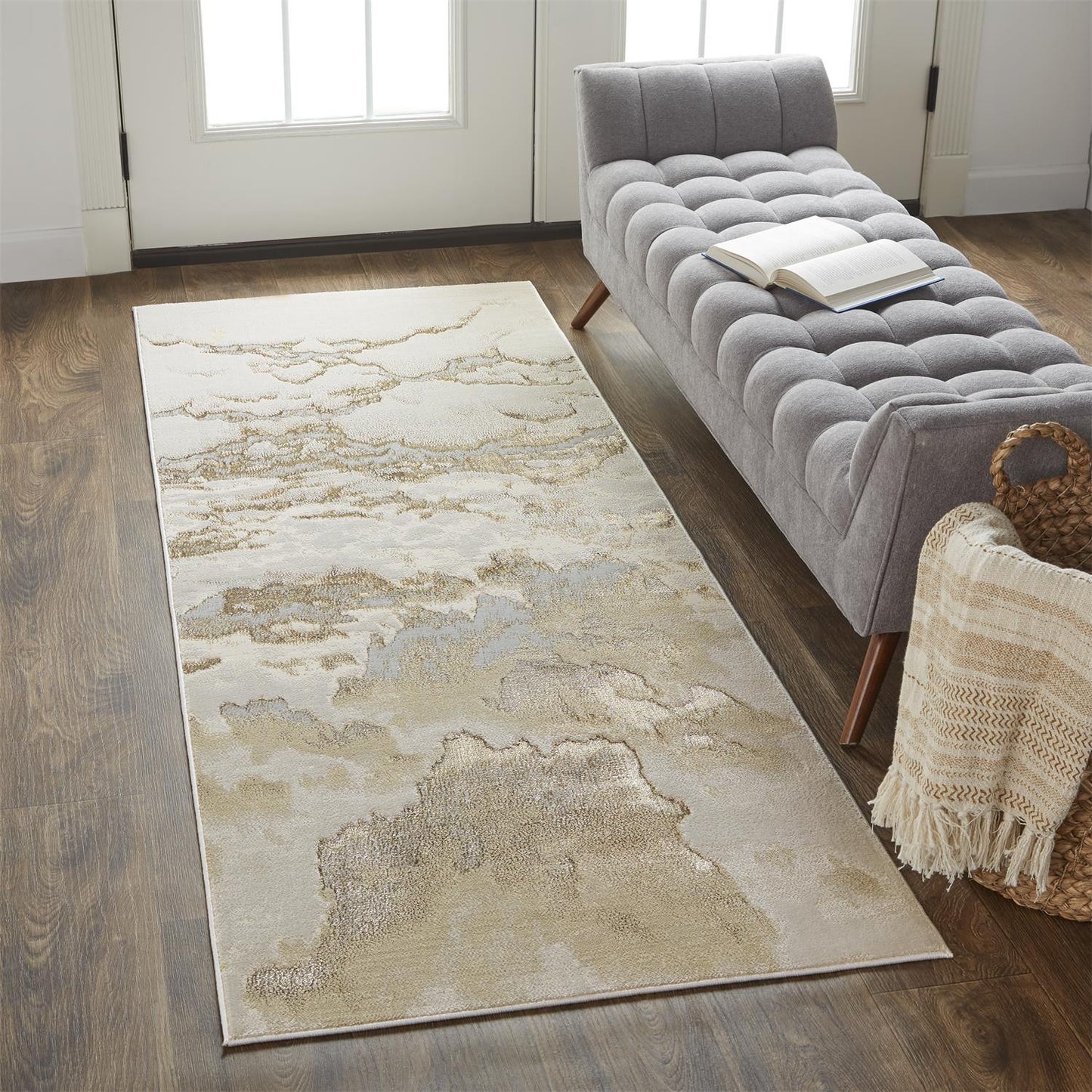 8' Brown and Ivory Abstract Power Loom Runner Rug