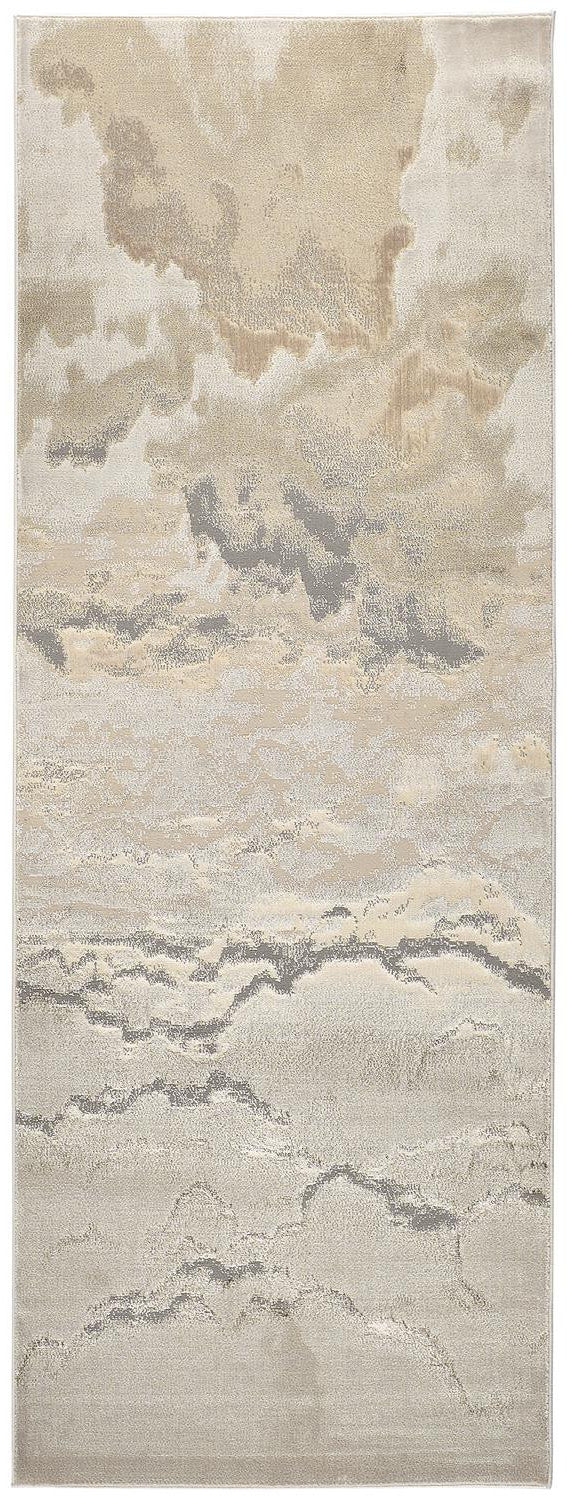 8' Brown and Ivory Abstract Power Loom Runner Rug