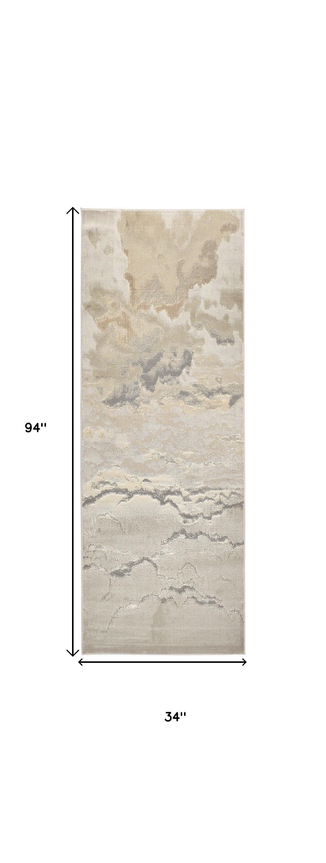 8' Brown and Ivory Abstract Power Loom Runner Rug