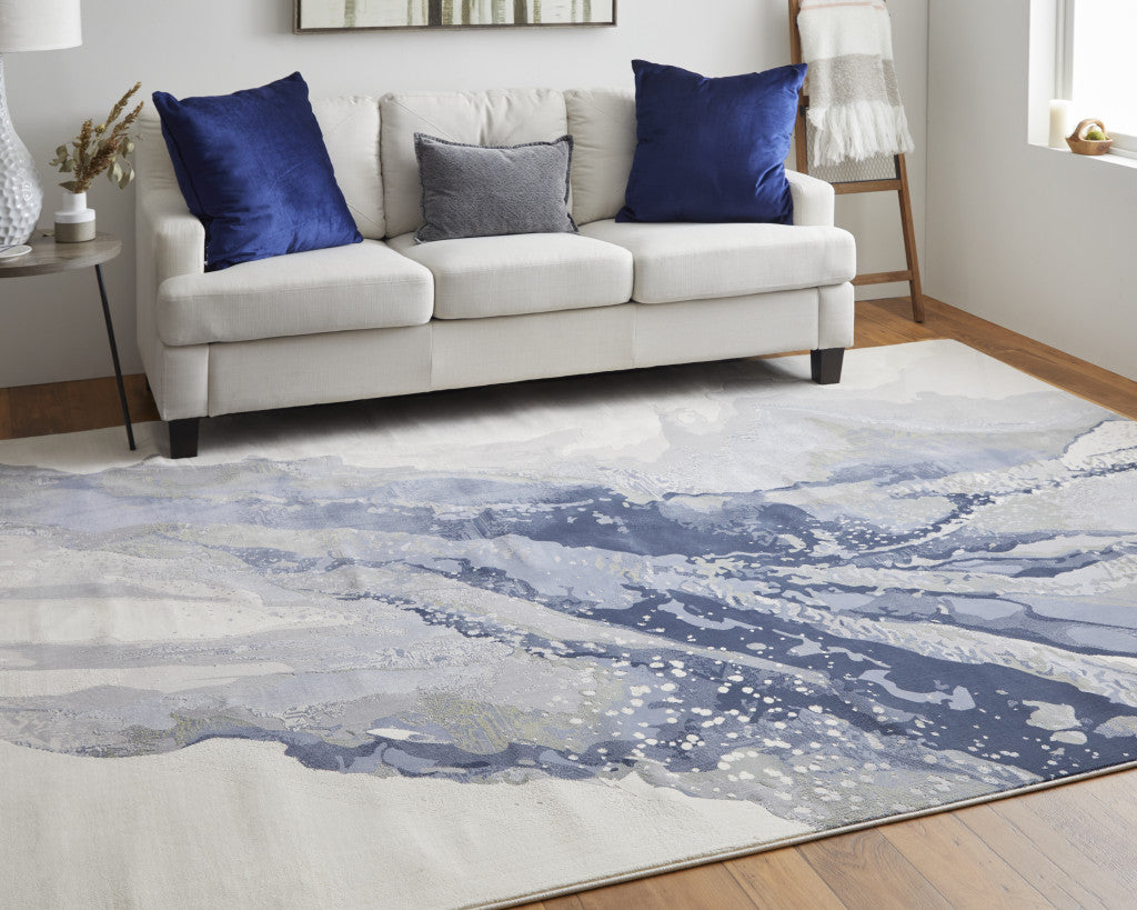 10' x 13' Gray and Ivory Abstract Power Loom Area Rug