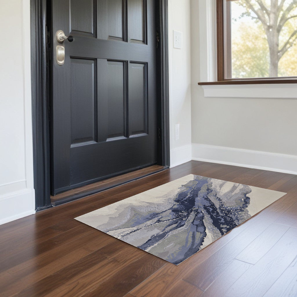 2' x 3' Gray and Ivory Abstract Power Loom Area Rug