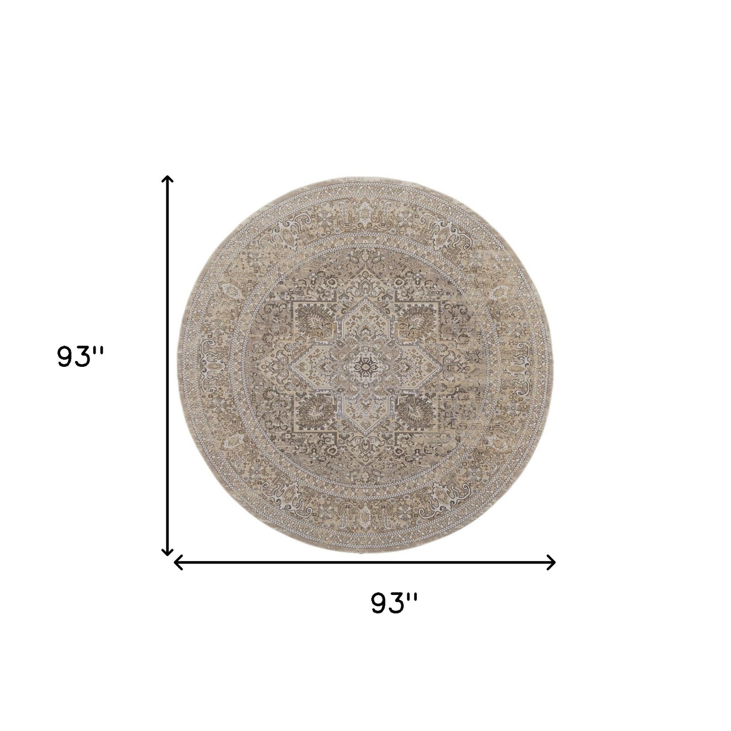 8' Brown and Ivory Round Medallion Power Loom Distressed Area Rug