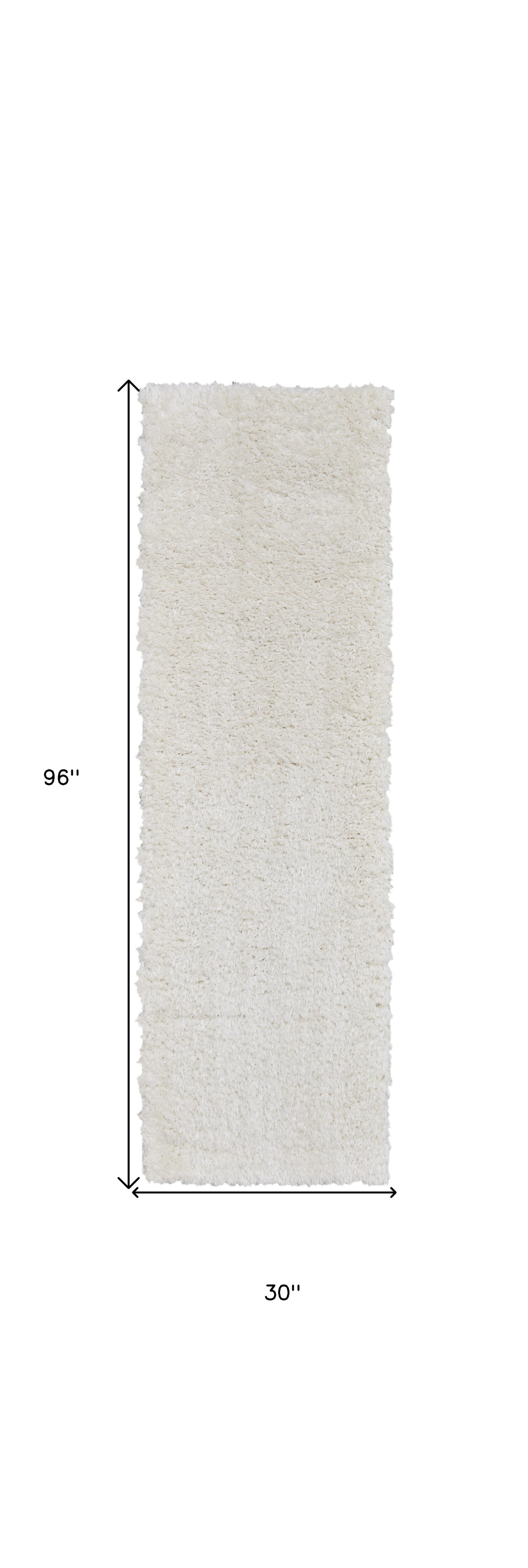 8' White Shag Power Loom Runner Rug