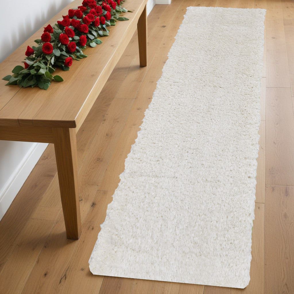 8' White Shag Power Loom Runner Rug