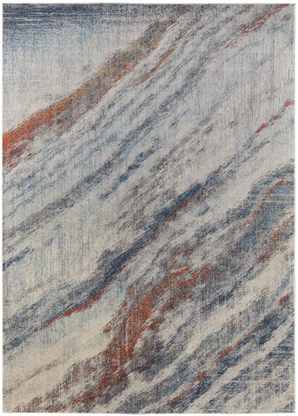 7' x 10' Ivory Blue and Orange Abstract Power Loom Area Rug