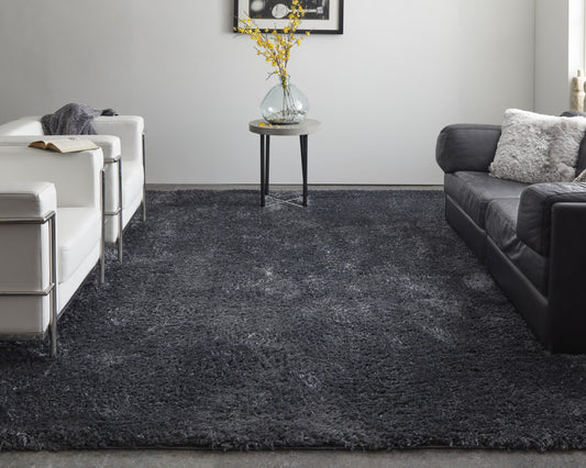 5' x 8' Black Shag Power Loom Area Rug