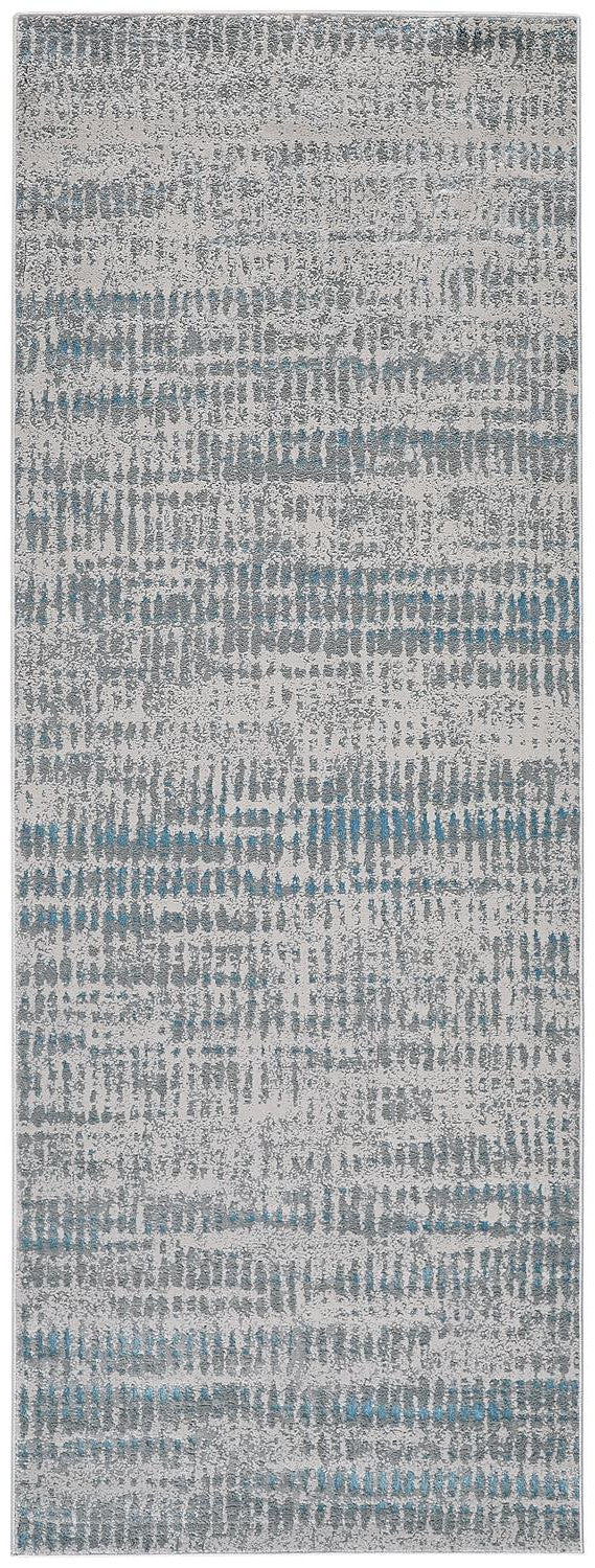 8' Gray and Ivory Abstract Power Loom Runner Rug