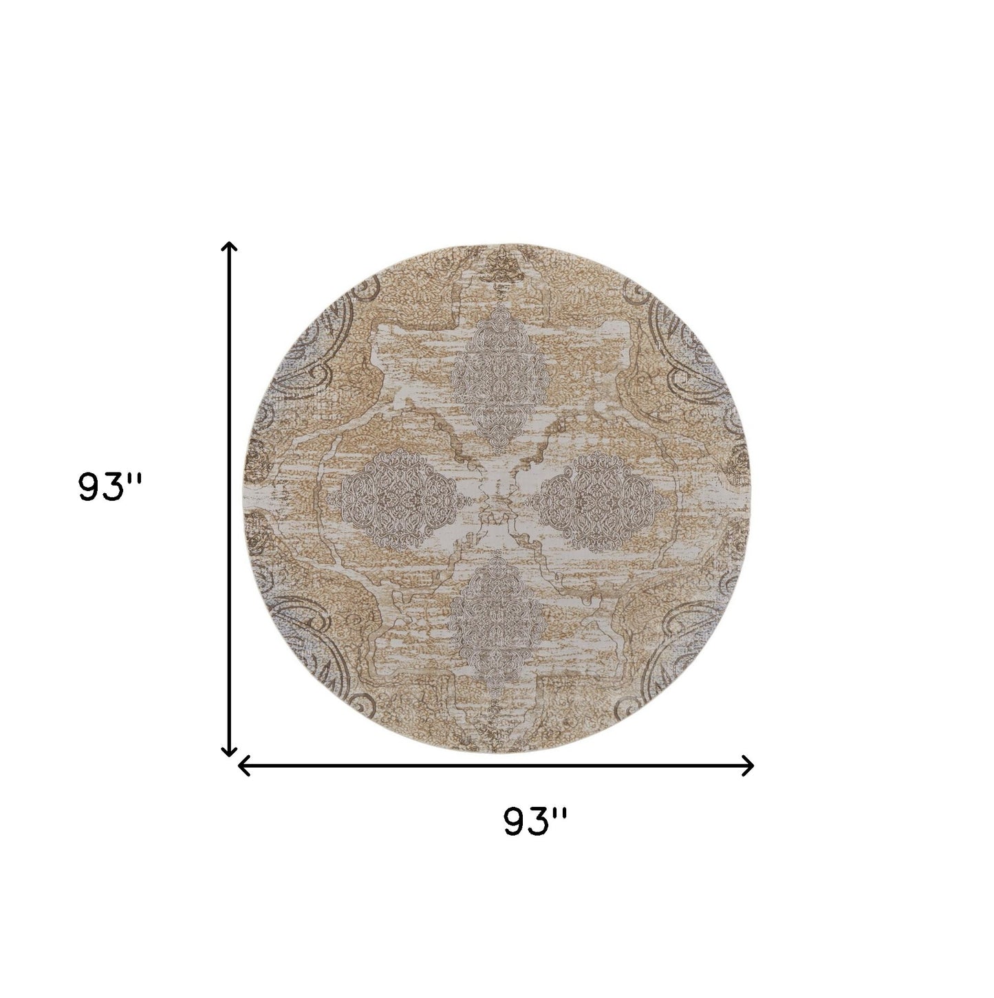 8' Gray and Brown Round Medallion Power Loom Distressed Area Rug