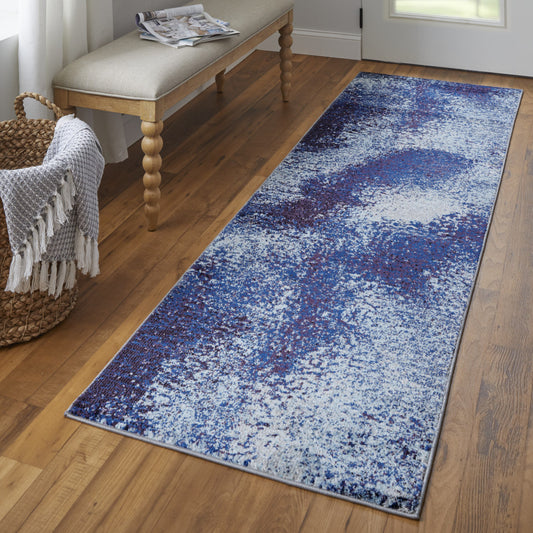 10' Blue and Purple Abstract Power Loom Runner Rug