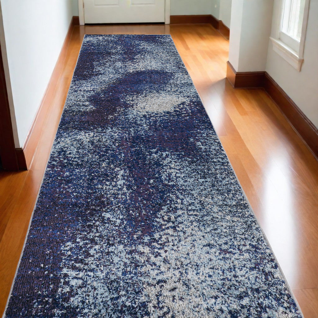 10' Blue and Purple Abstract Power Loom Runner Rug