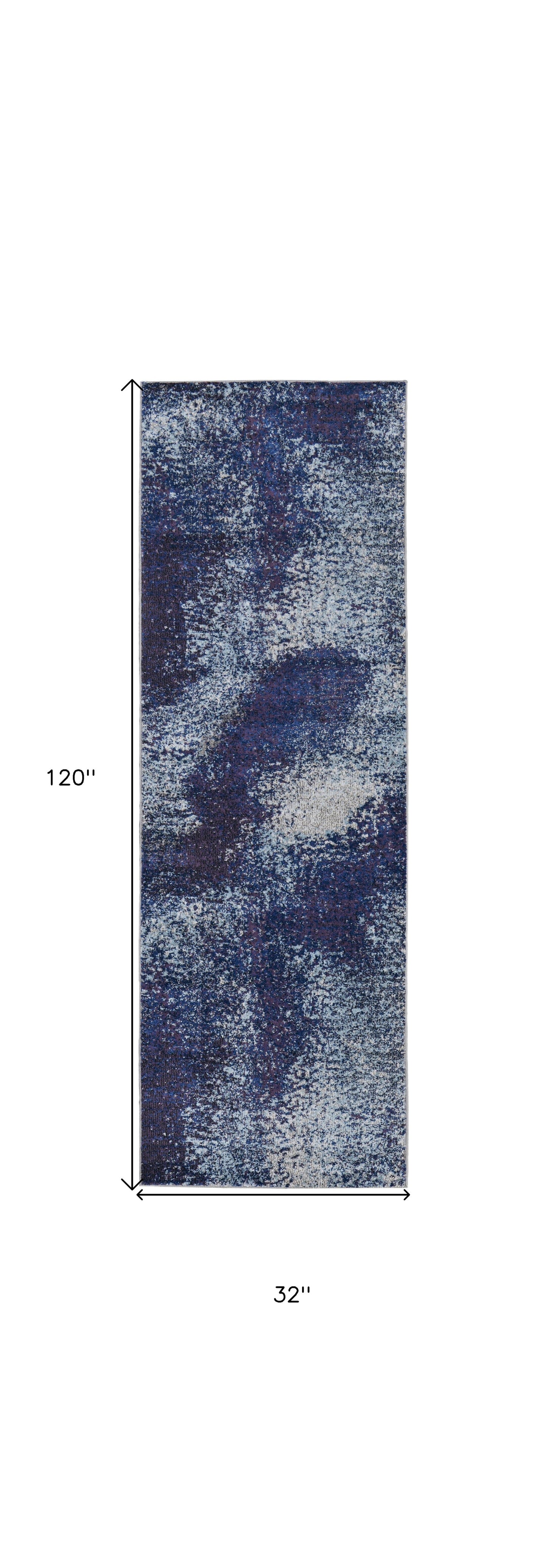 10' Blue and Purple Abstract Power Loom Runner Rug