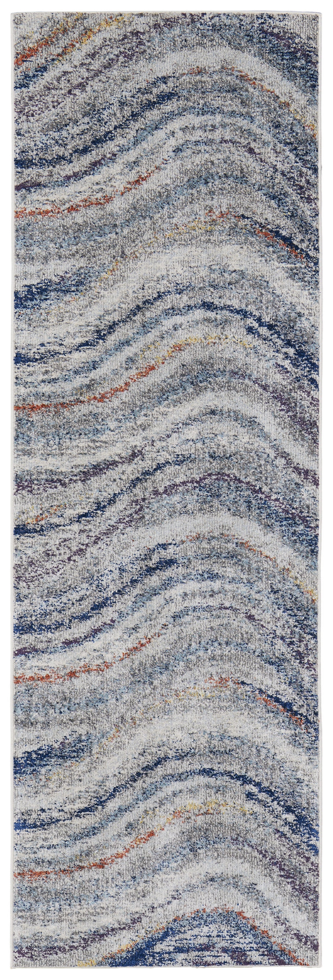 10' Blue and Gray Abstract Power Loom Runner Rug