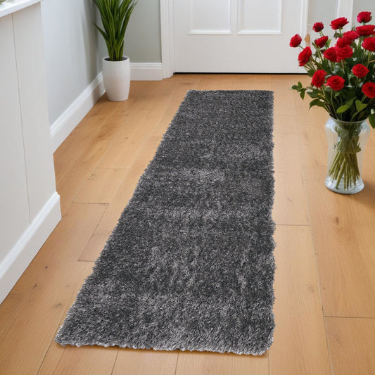 8' Gray Shag Power Loom Runner Rug