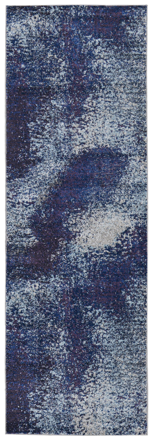 8' Blue and Purple Abstract Power Loom Runner Rug