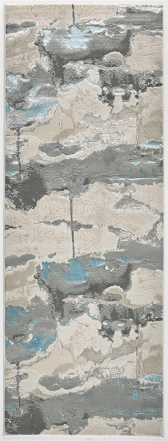 8' Blue and Gray Abstract Power Loom Runner Rug