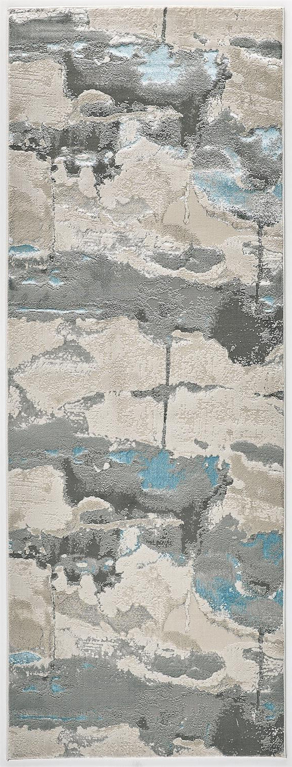 8' Blue and Gray Abstract Power Loom Runner Rug