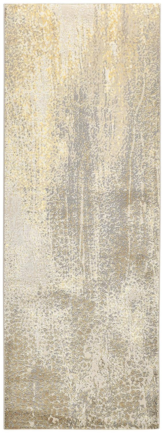 8' Gold and Ivory Abstract Power Loom Runner Rug