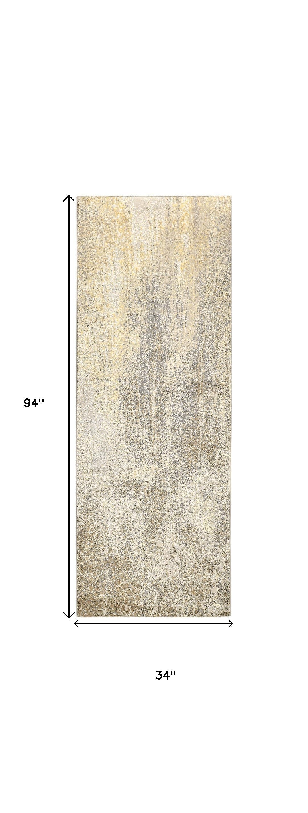 8' Gold and Ivory Abstract Power Loom Runner Rug