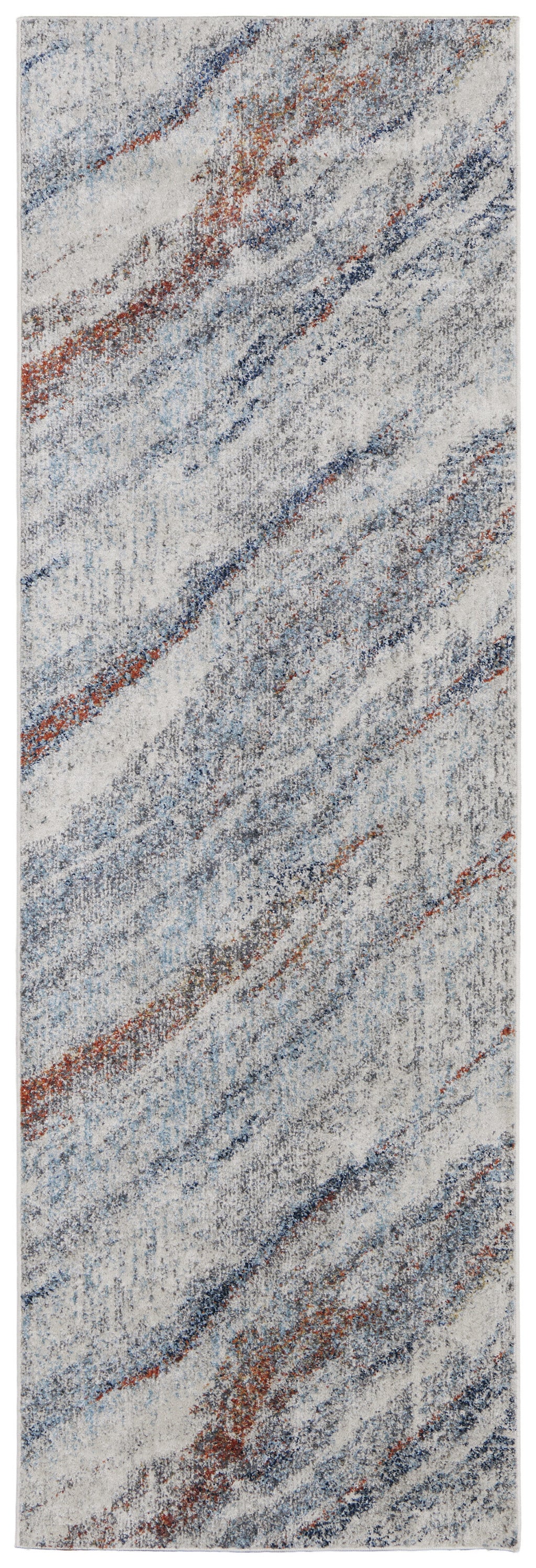 10' Ivory Blue and Orange Abstract Power Loom Runner Rug