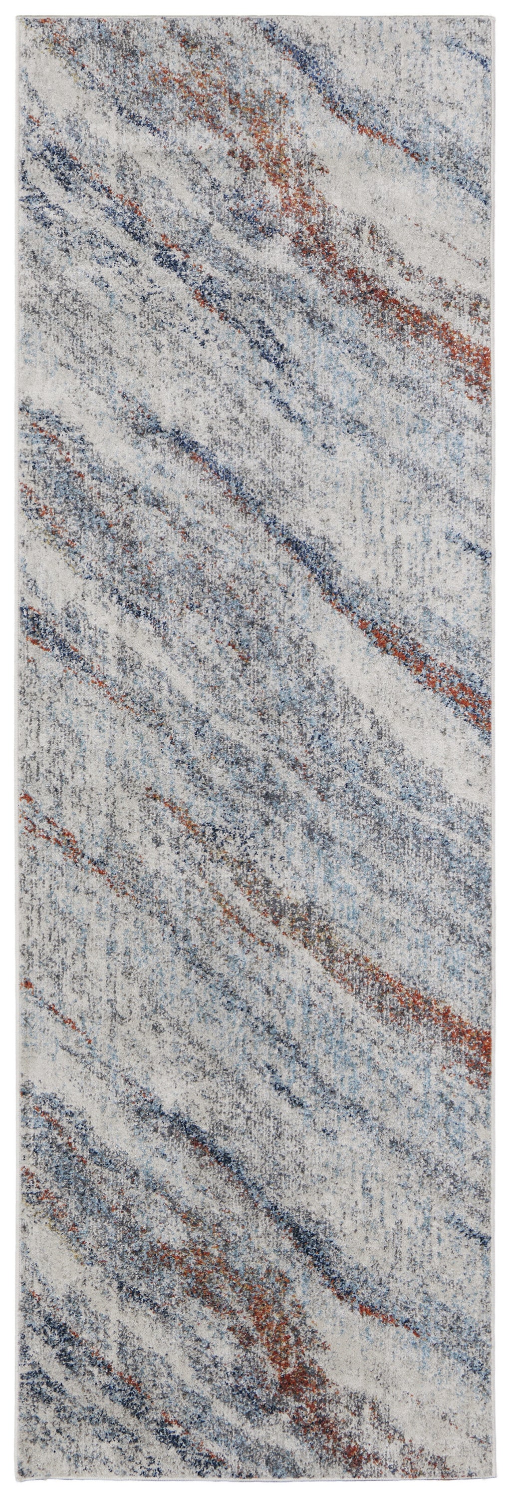 10' Ivory Blue and Orange Abstract Power Loom Runner Rug