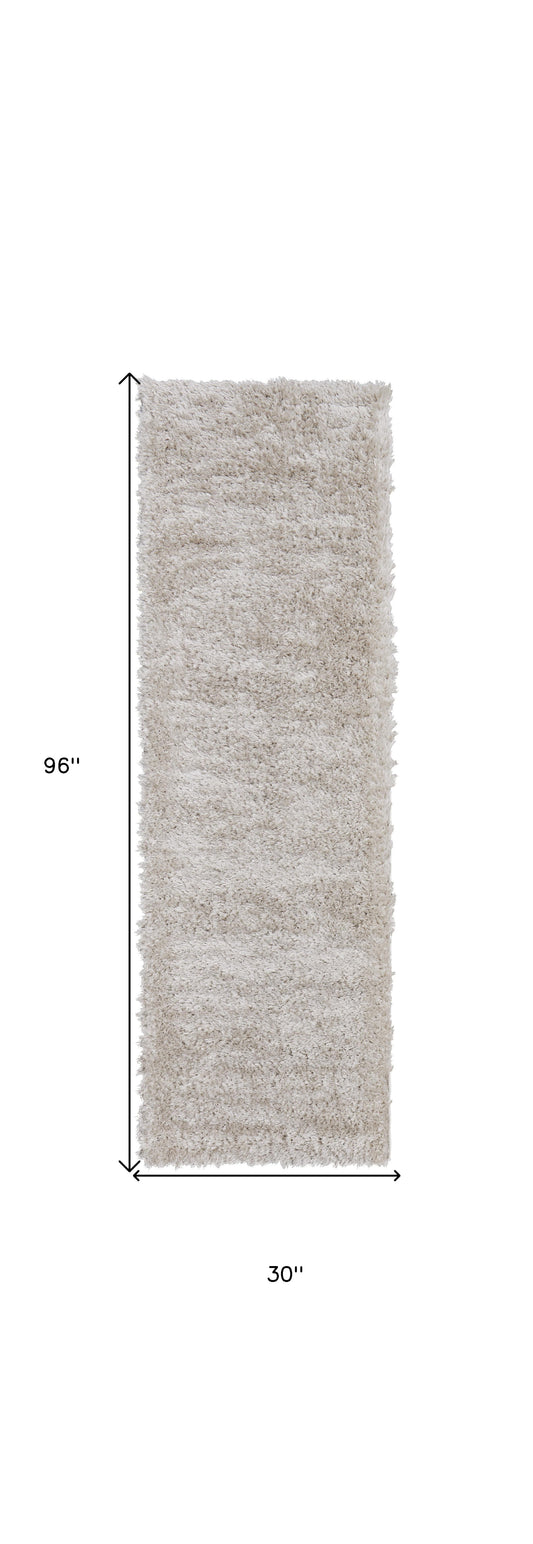 8' Ivory Shag Power Loom Runner Rug