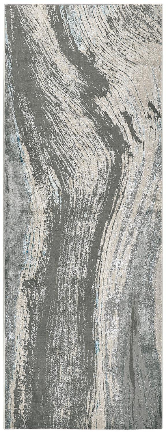 8' Blue and Gray Abstract Power Loom Runner Rug