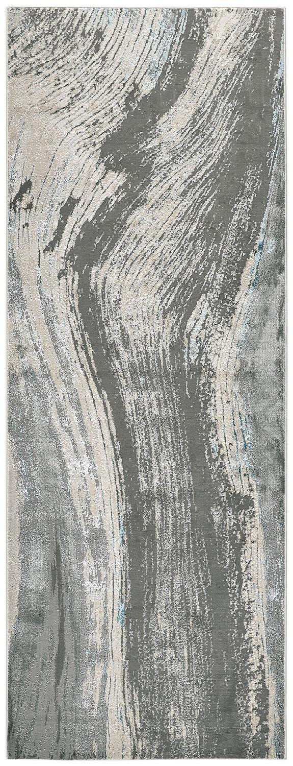 8' Blue and Gray Abstract Power Loom Runner Rug