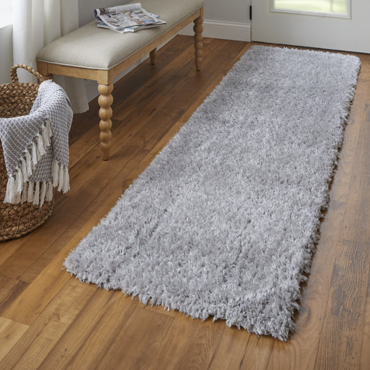 8' Gray Shag Power Loom Runner Rug