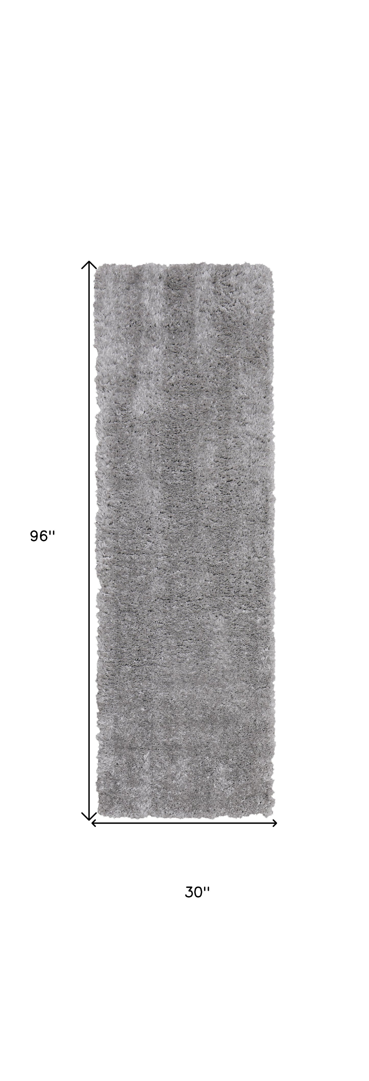 8' Gray Shag Power Loom Runner Rug